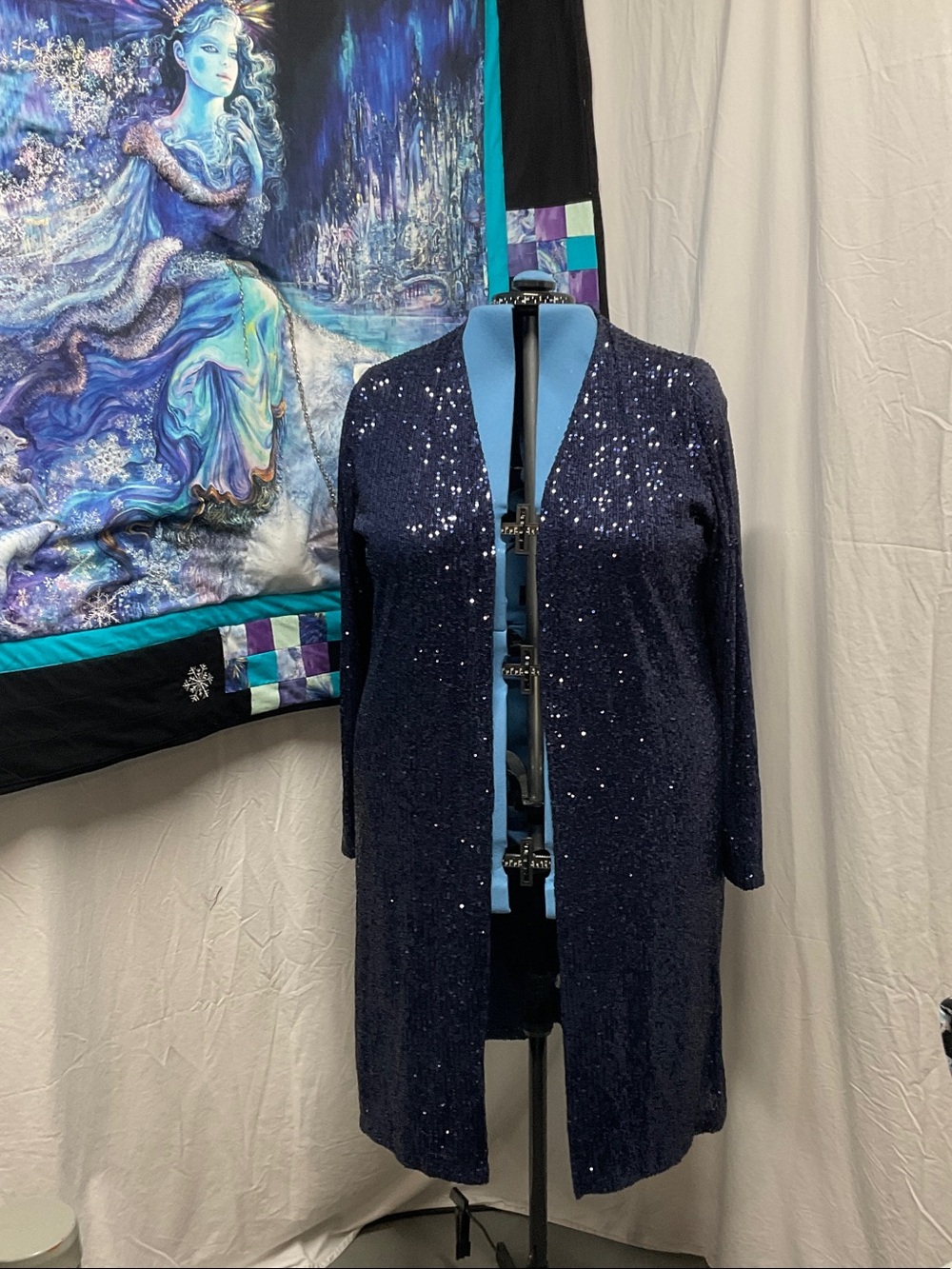 Ricki's Navy Sequin Open-Front Long Blazer